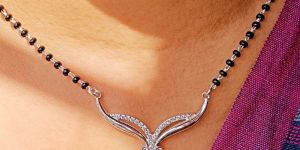 925 Silver-Toned Stone-Studded & Beaded Mangalsutra