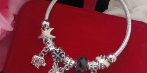 Ladies Silver Charms Purple Stone Bracelet