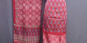 Pink Printed Silk Dress Material