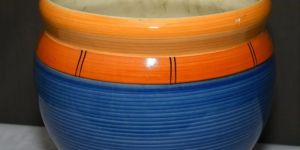 10 Inch Round Orange Blue Ceramic Pot