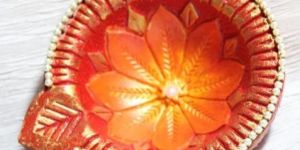 4 Inch Neon Orange Decorative Clay Diya