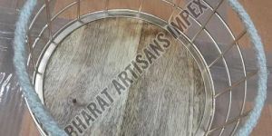 12Inch Wood and Stainless Steel Kitchen Basket