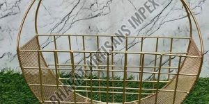 Golden Circular Iron Wire Mesh Cart Hamper Basket