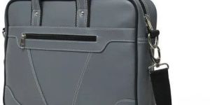 Grey Leather Office Laptop Bag