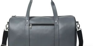 Grey Leather Duffle Bag