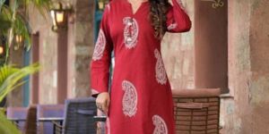 Ladies Red Print Cord Set