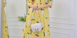 Ladies Yellow Printed Western Dress