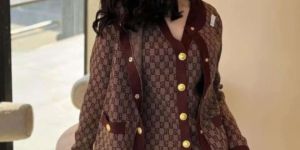 Ladies Brown Print Cord Set