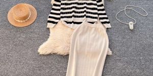 Ladies White, Black and Skirt Set