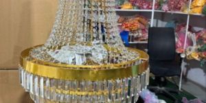 Traditional Golden Frame Crystal Hanging Chandelier