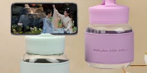 Chubby Cute Glass Mug with Mobile Phone Holder