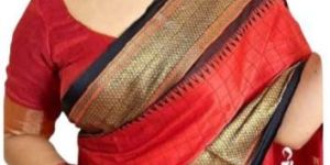Kadiyal Gridlines Red and Black Paithani Silk Saree
