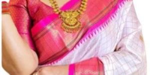 Kadiyal Gridlines White and Pink Paithani Silk Saree