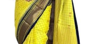 Lemon Green with Navy Blue Paithani Silk Saree