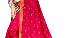 Ruby Pink Silk Saree with Chandrakor Buttis