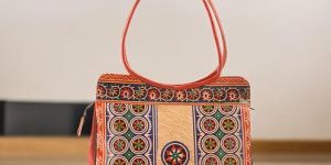 Handblock Shantiniketan Genuine Leather Traditional Batik Printed Shoulder Bag for Office Goers
