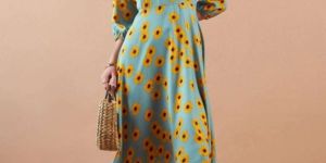 Floral Printed Tie-Up Neck Flare Dress