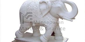 3.5 Feet White Marble Elephant Statue