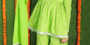 Green Cotton Printed Bandhani Kurta Sharara Set
