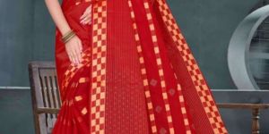 Pragati Dark Red Cotton Saree