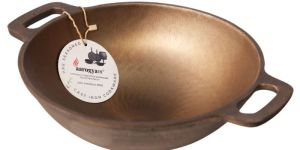 Aarogyam Cast Iron Round Loha Kadai for Deep Frying Double Strong Handle 11 inch (28 cm) Pre-Seasone
