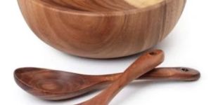 ACACIA WOODEN SALAD BOWL WITH SERVER