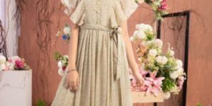 Girls Casual Pista Color Georgette Printed Midi Dress