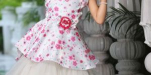 Girls Cream Color Digital Print Gown