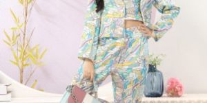 Girls Digital Printed Sky Blue Co-Ord Set