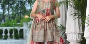 Girls Pista Color Digital Print Alia Cut Suit