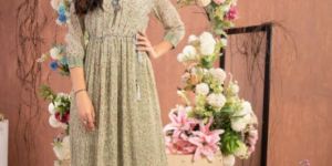 Girls Pista Color Georgette Printed Midi Dress