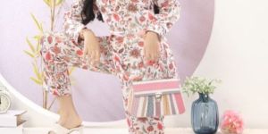 Girls Printed Flowers Modal Satin Fabric Co-Ord Set
