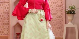Girls Rani Color Lehenga with Brocade Blouse