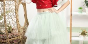 Girls Ruffle Lehenga with Silk Top