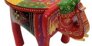 Hand Painted Wooden Elephant Stool