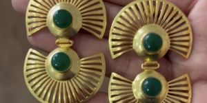 Ladies Green Stone Gold Plated Earrings
