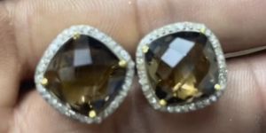 Ladies Smoky Quartz Cubic Zirconia Earrings