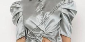 Puff Sleeves Silver Satin Top
