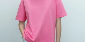 Women Solid Round Neck Cotton Blend Pink T Shirt
