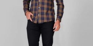 Mens Printed Checked Cotton Shirt