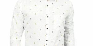 Mens White Printed Stylish Cotton Shirt