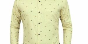 Mens Yellow Printed Stylish Cotton Shirt