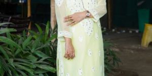 GJs Chikankari Georgette Mirror Work Long Kurti