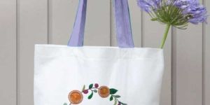 Hand Embroidered White Floral Tote Bag