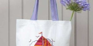 Sail Boat Hand Embroidery Tote Bag