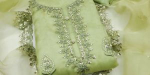 Organza Unstitched Embroidered Salwar Suit Material