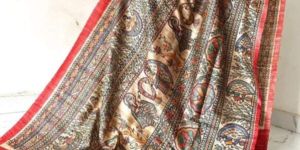 Madhubani Hand Painted Tussar Ghicha Silk Saree
