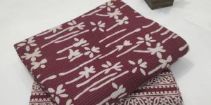 Maroon White Coloured Cotton Kantha Print Dress Material