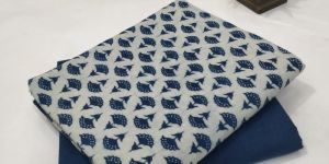 Navy Blue Cotton Hand Block Printed Dress Material