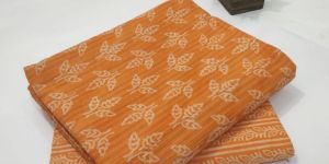Orange Pure Cotton Kantha Work Dress Material